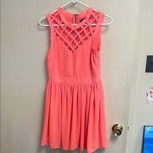 Coral Sleeveless Dress with Lattice Neckline